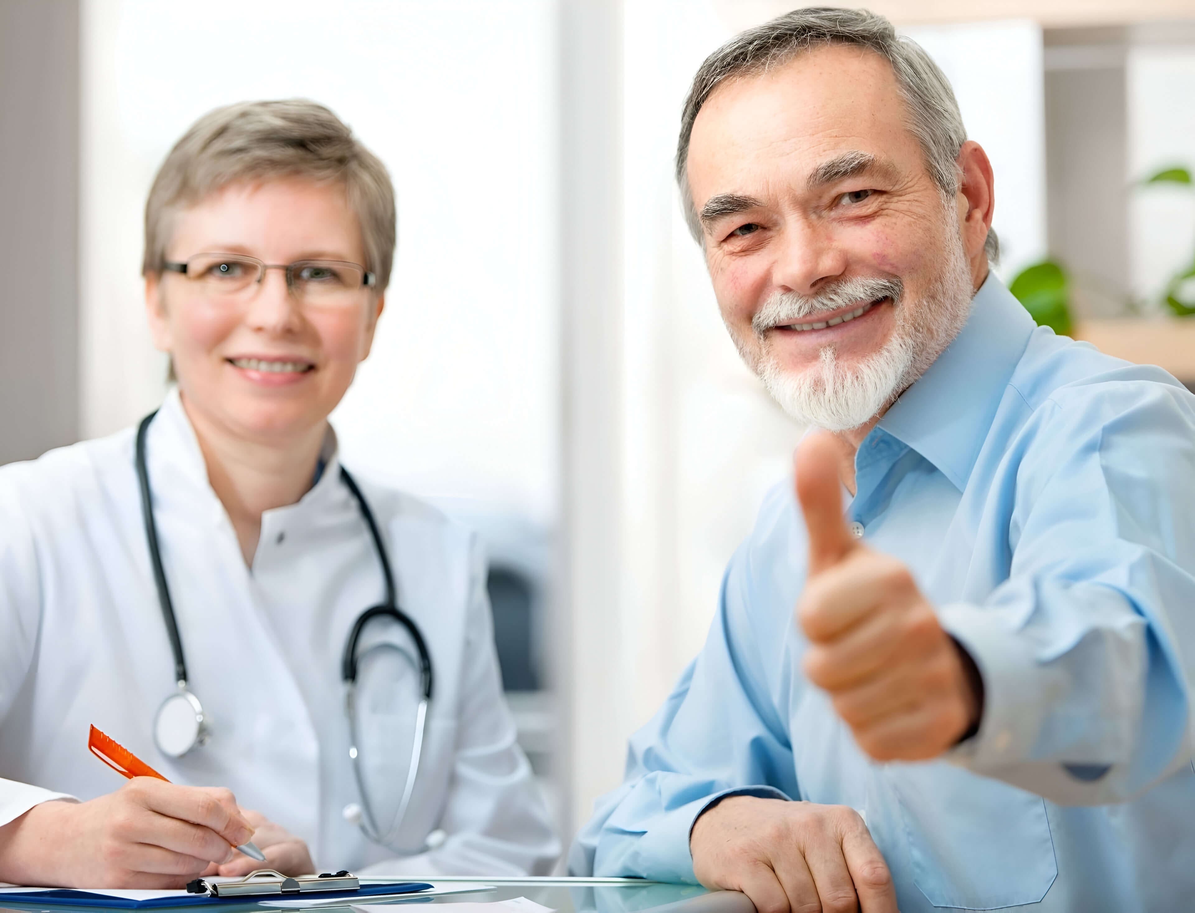 A man giving thumbs up next to a woman.